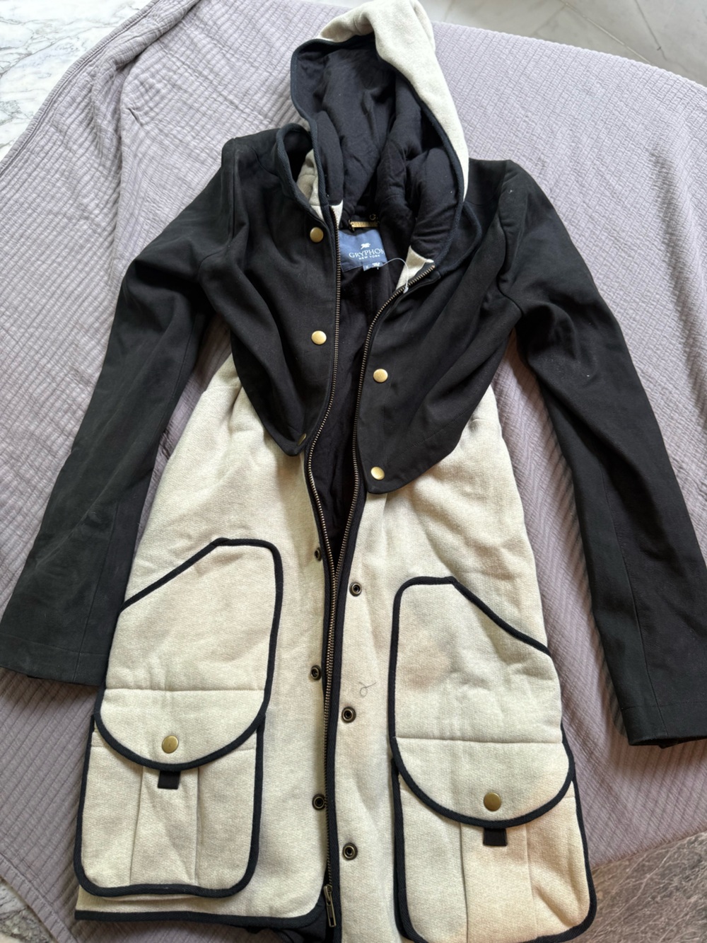 Gryphon Black and Cream Two-Tone Bomber Jacket